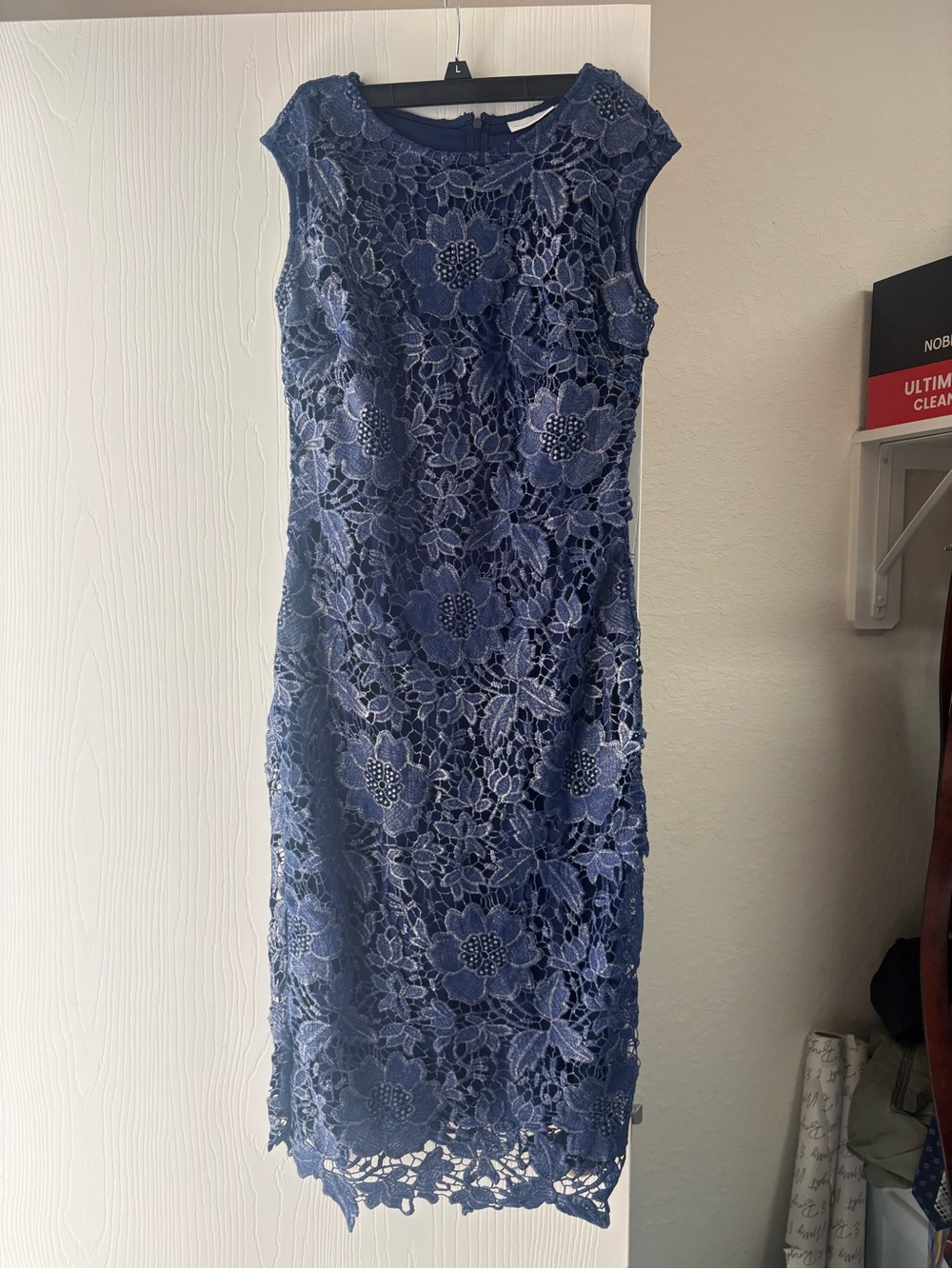 New York & Company Navy Floral Lace Sheath Dress